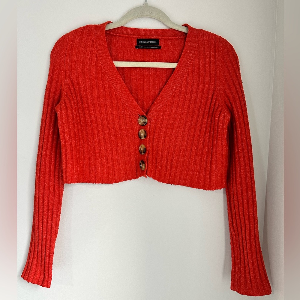 Urban Outfitters Cropped Red/Orange Knit Cardigan